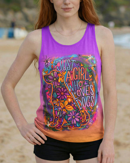 JUST A GIRL WHO LOVES DOGS COLORFUL FLORAL ALL OVER PRINT - KM1004261