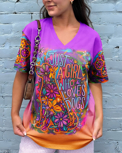 JUST A GIRL WHO LOVES DOGS COLORFUL FLORAL ALL OVER PRINT - KM1004261
