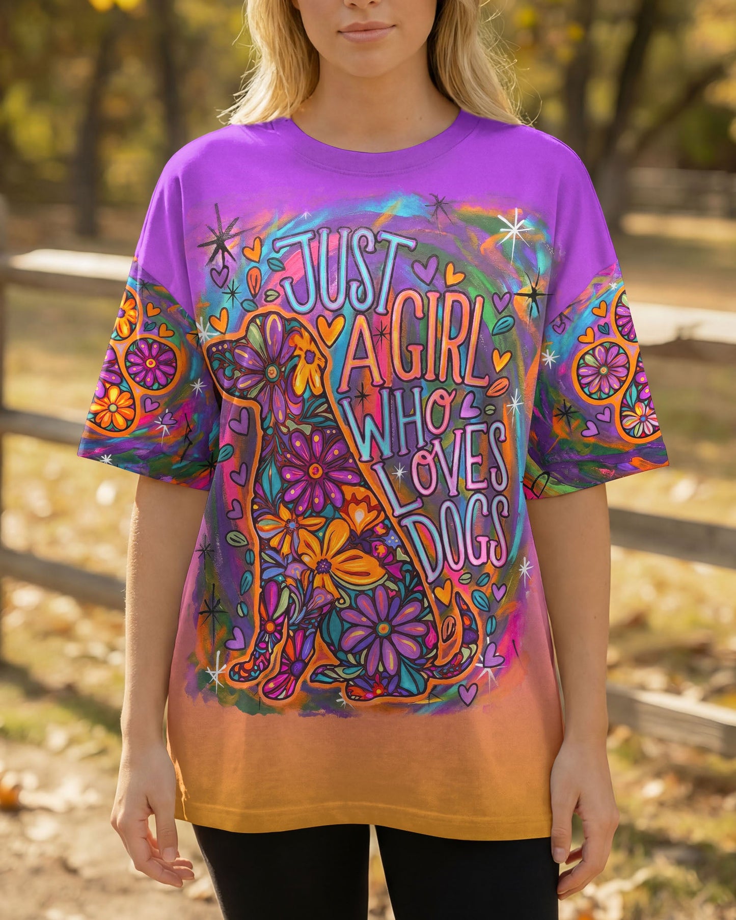 JUST A GIRL WHO LOVES DOGS COLORFUL FLORAL ALL OVER PRINT - KM1004261