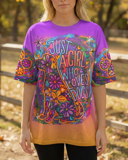 JUST A GIRL WHO LOVES DOGS COLORFUL FLORAL ALL OVER PRINT - KM1004261