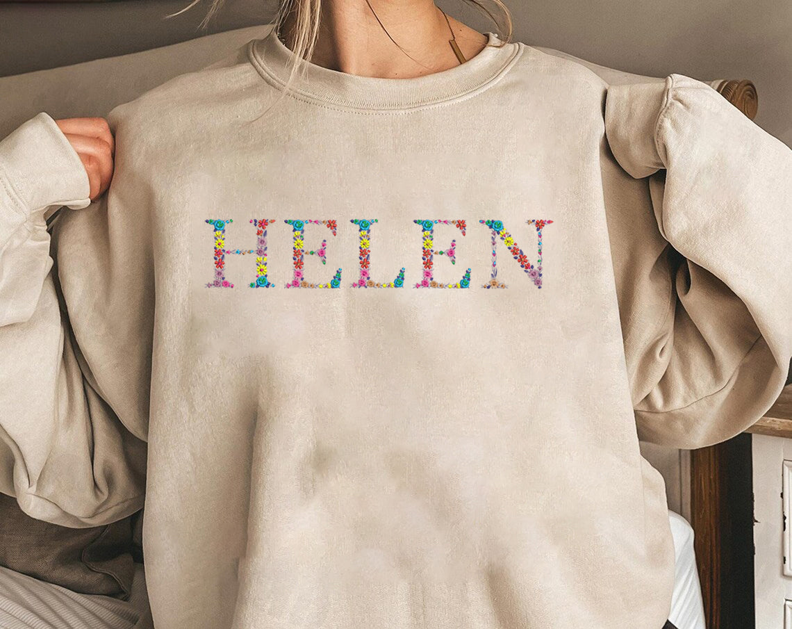 Floral Letter Embroidered Hoodie Flower Letter College University Crewneck Embroidery Sweatshirt