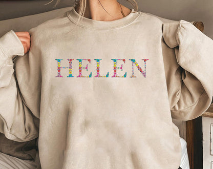 Floral Letter Embroidered Hoodie Flower Letter College University Crewneck Embroidery Sweatshirt