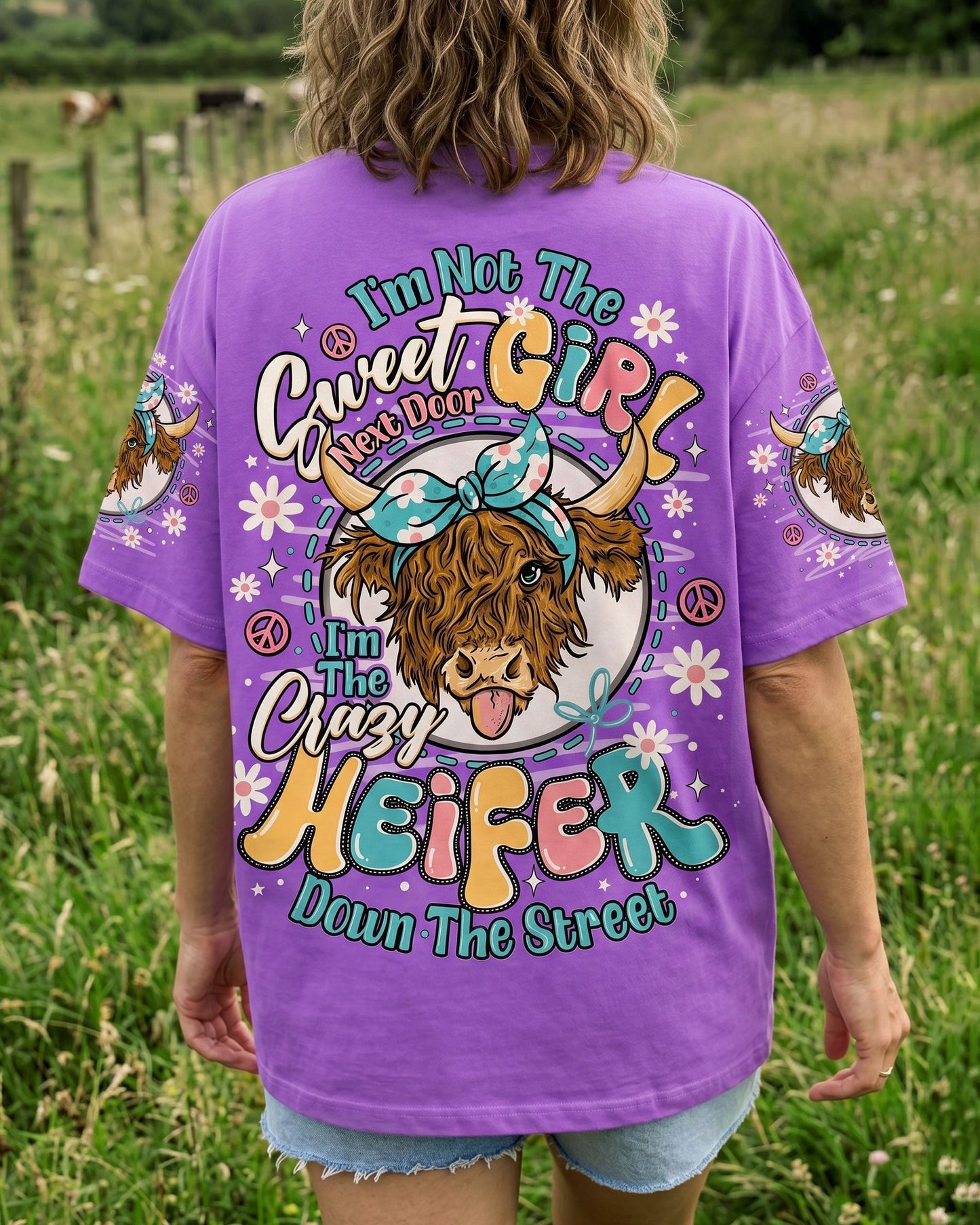 CRAZY HEIFER DOWN THE STREET COW ALL OVER PRINT - TLNO1506261