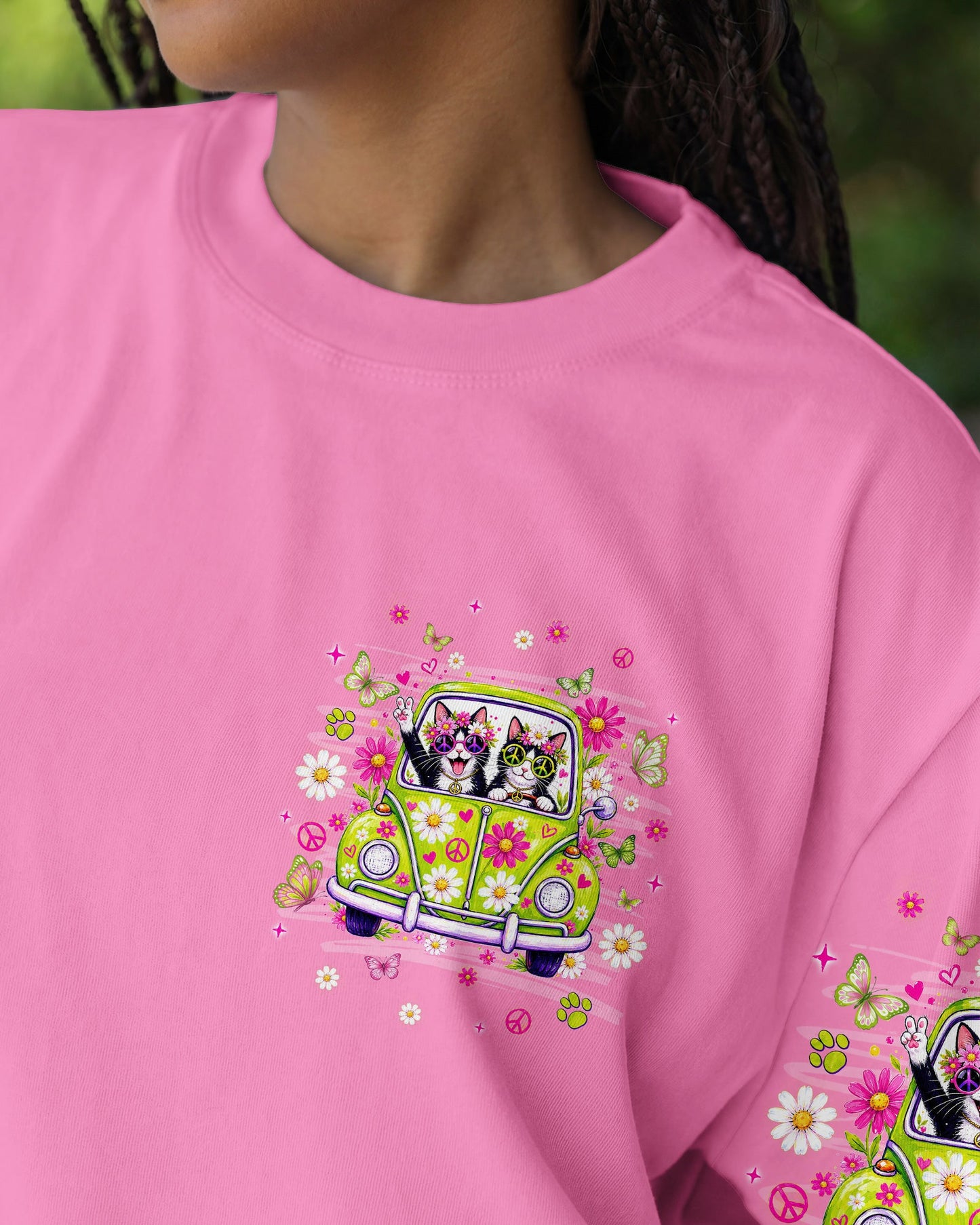 PEACE LOVE AND MEOW CAT HIPPIE CAR ALL OVER PRINT - TLNT0807263