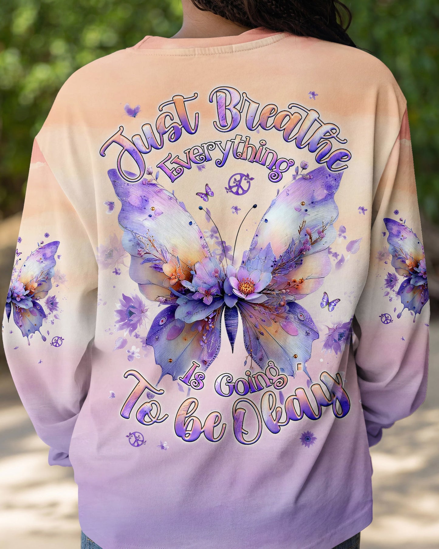 JUST BREATHE BUTTERFLY FLORAL  ALL OVER PRINT - TLHG0204261