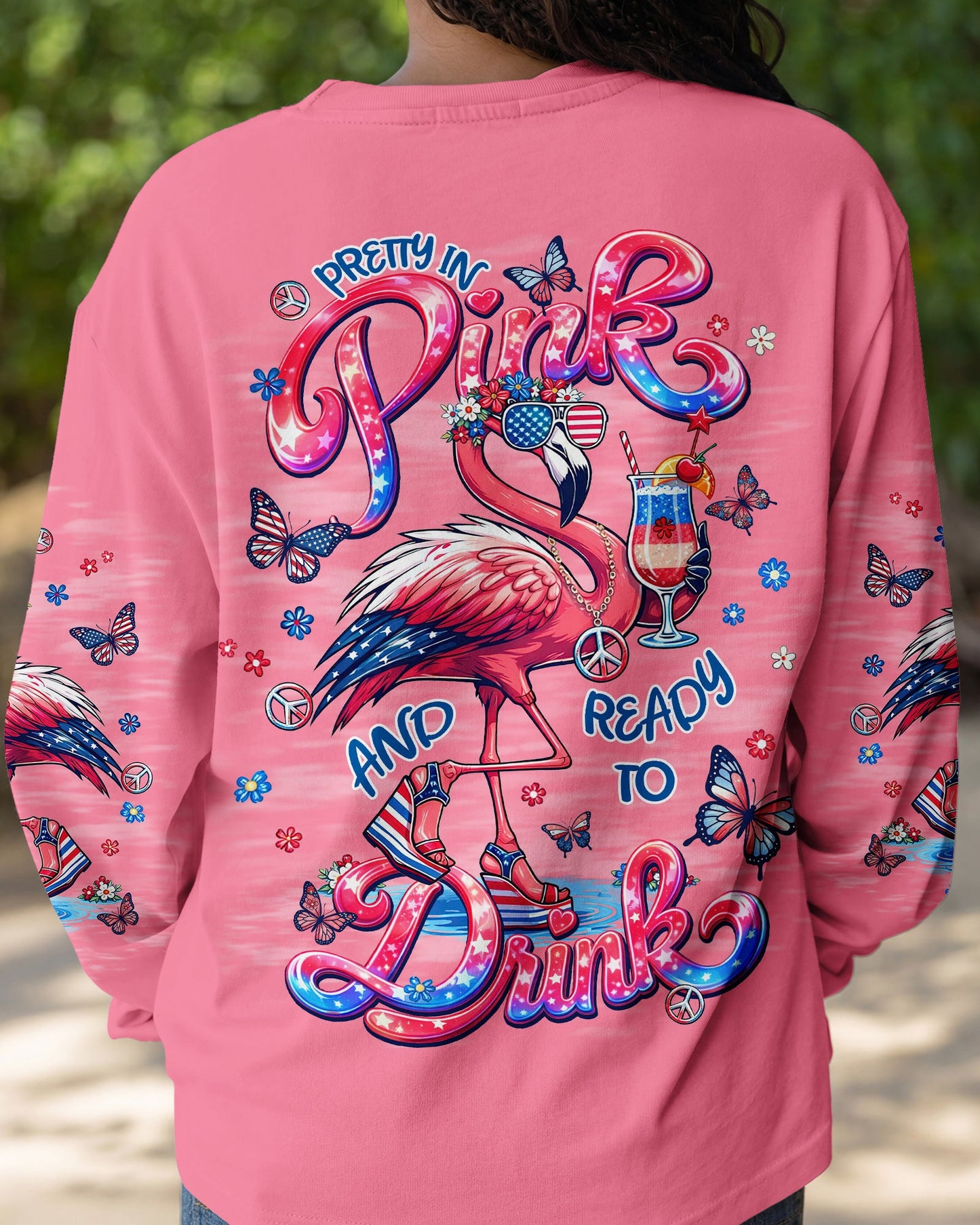 PRETTY IN PINK FLAMINGO STARS AND STRIPES ALL OVER PRINT - TLNT0104262