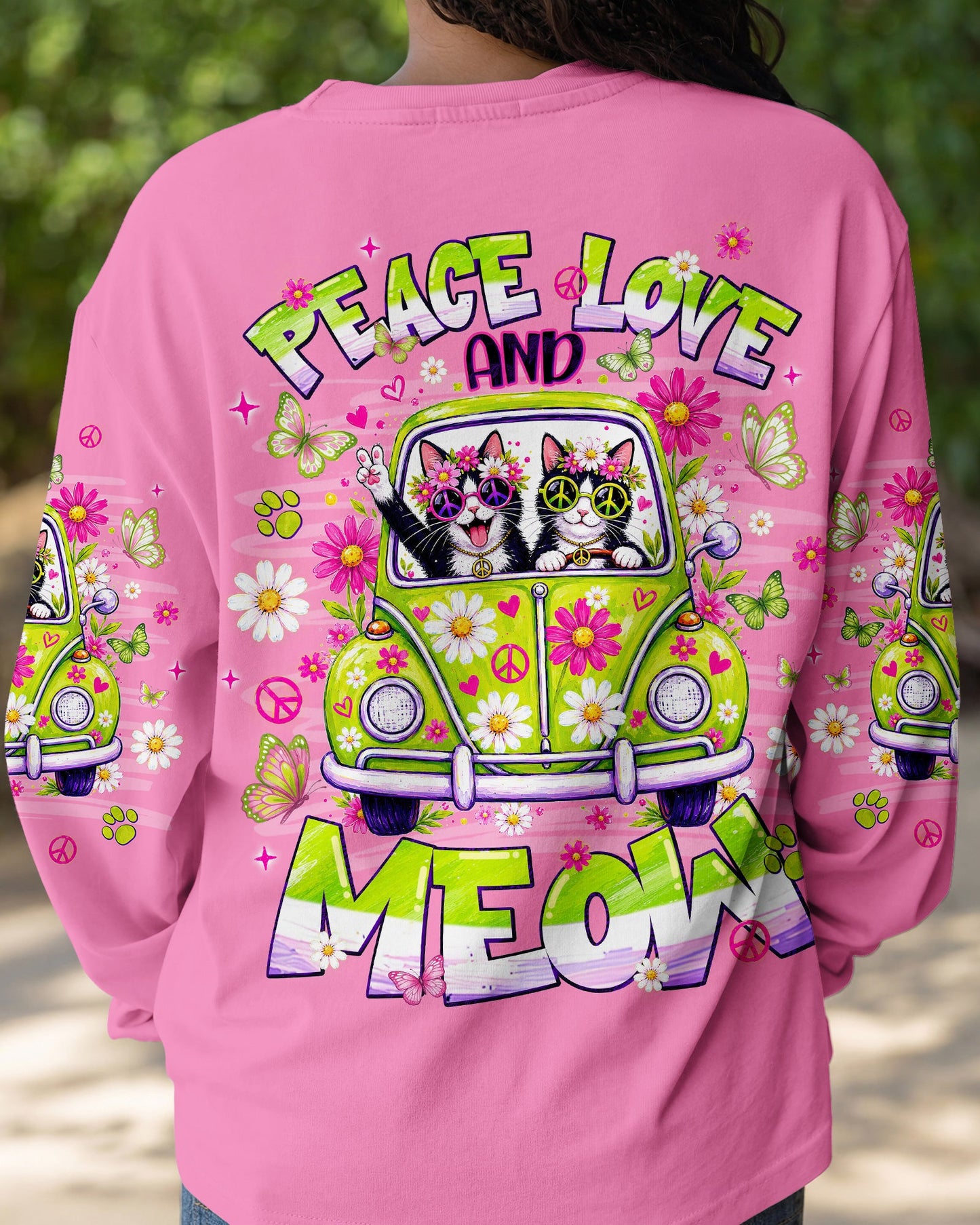 PEACE LOVE AND MEOW CAT HIPPIE CAR ALL OVER PRINT - TLNT0807263