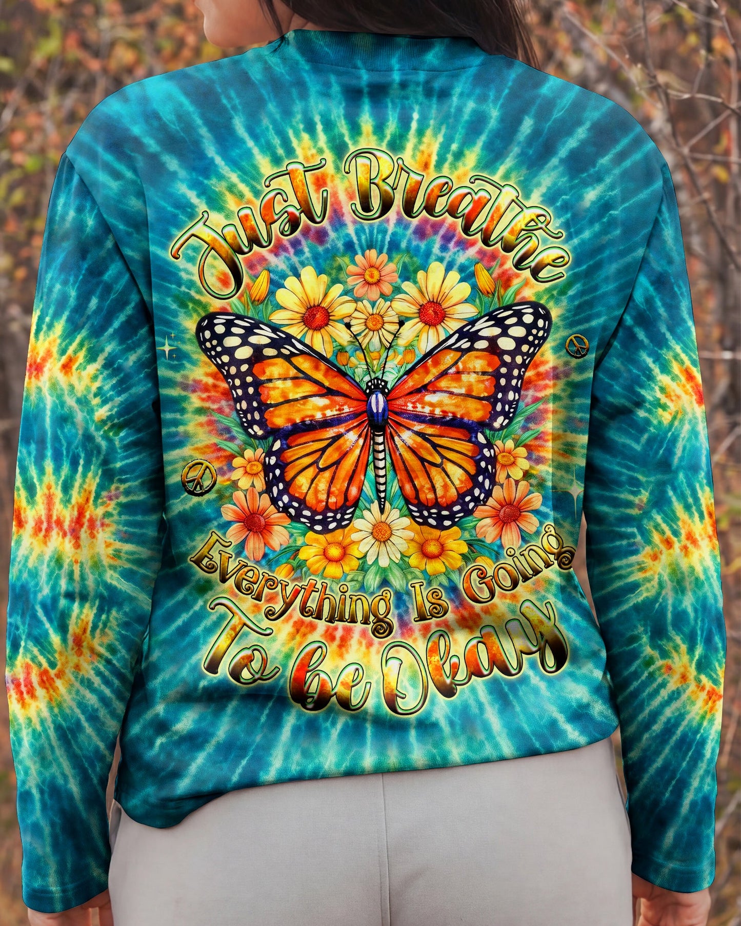 JUST BREATHE BUTTERFLY FLORAL SWIRL ALL OVER PRINT - TLHG0704262