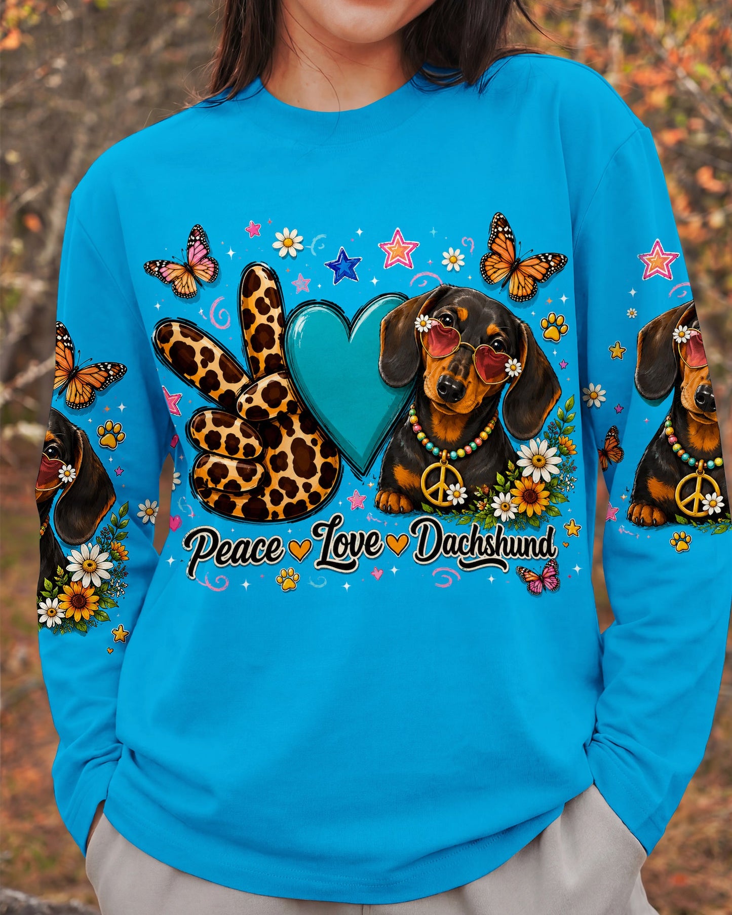 PEACE LOVE DACHSHUND DOG ALL OVER PRINT   - TLHN2005262
