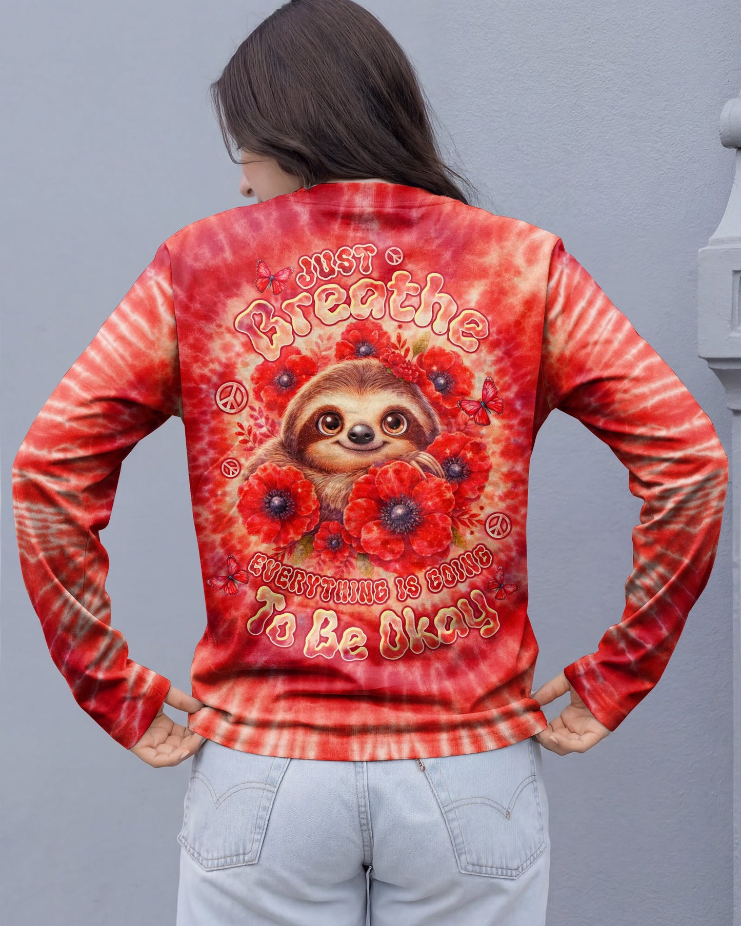 JUST BREATHE SLOTH RED SWIRL ALL OVER PRINT - TLTW0804261