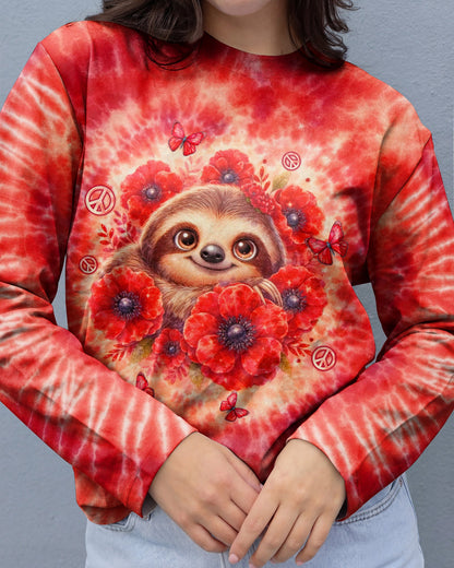 JUST BREATHE SLOTH RED SWIRL ALL OVER PRINT - TLTW0804261