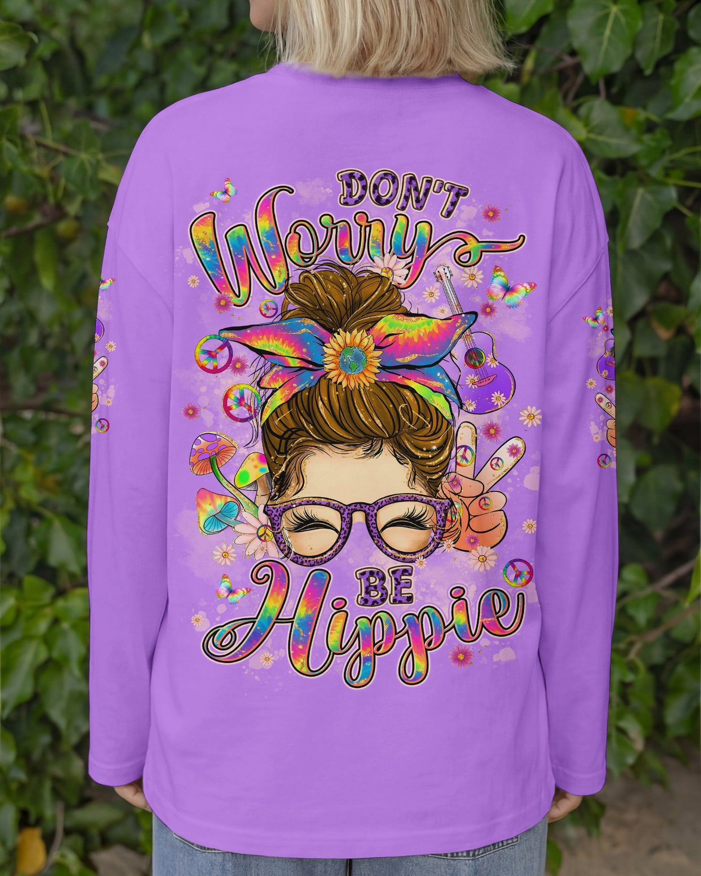 DON'T WORRY BE HIPPIE MESSY BUN ALL OVER PRINT - TYLN3006262