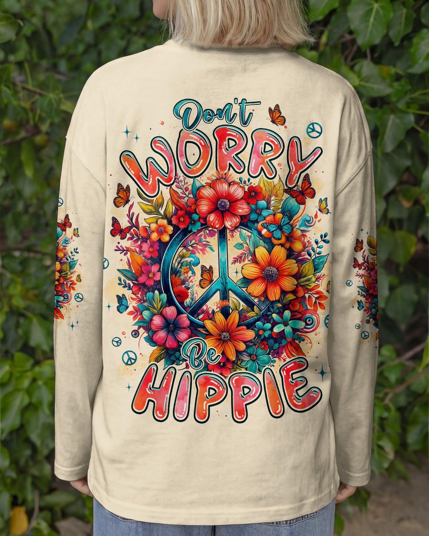 DON'T WORRY BE HIPPIE FLOWERS ALL OVER PRINT - TYPQ1404261