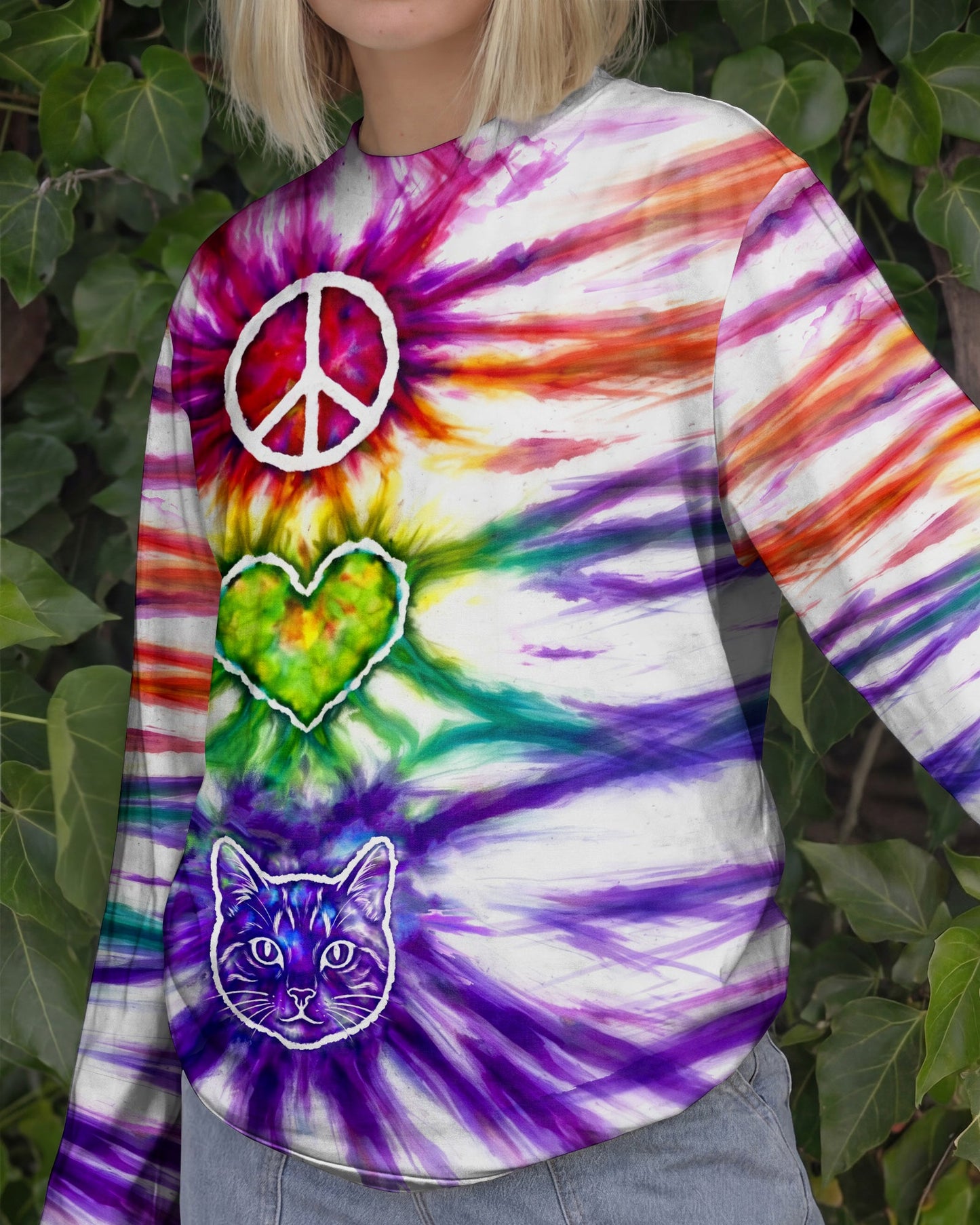 PEACE LOVE CAT FACE ALL OVER PRINT - TLHG15042641