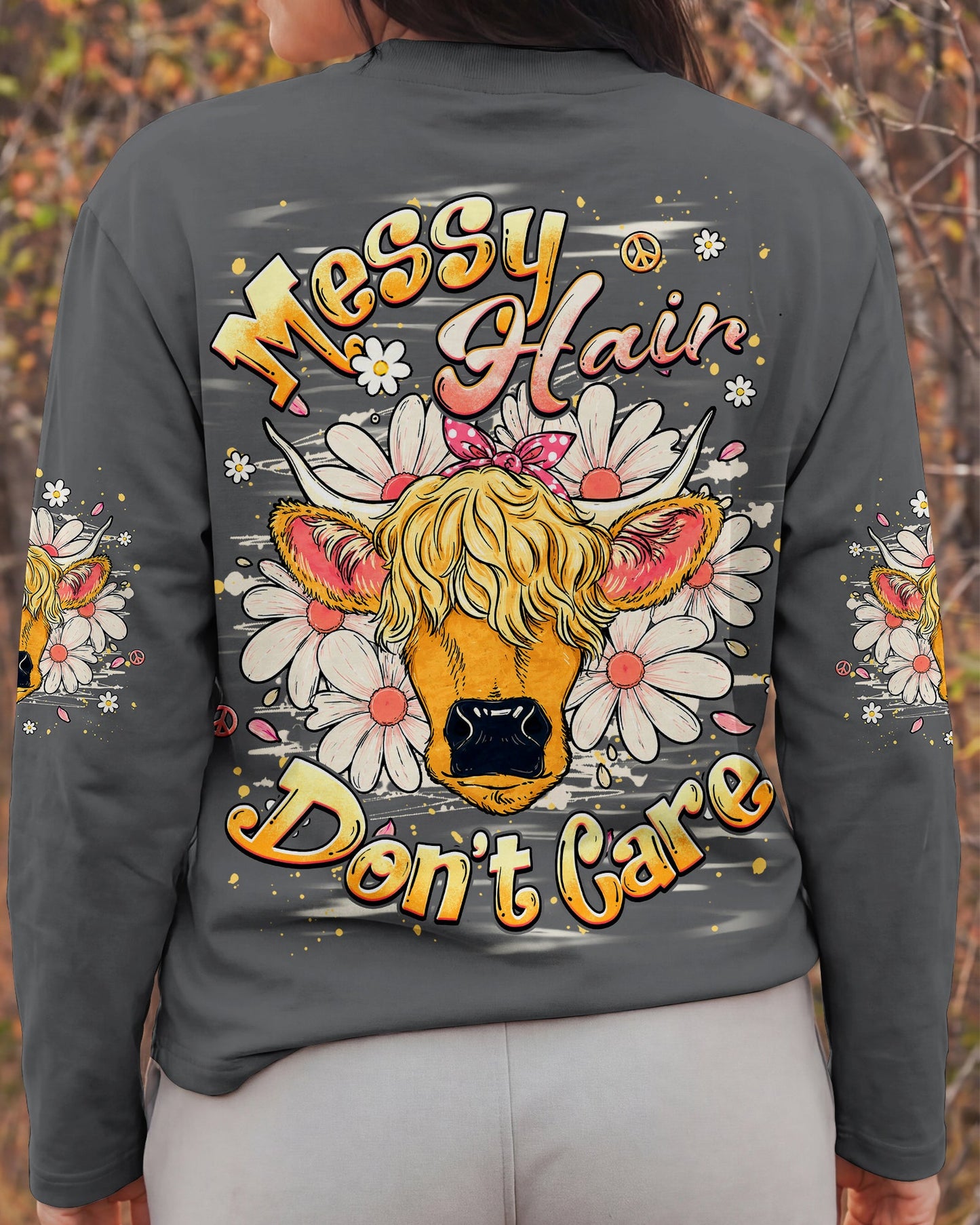 MESSY HAIR DON'T CARE COW ALL OVER PRINT - TLHG1806262