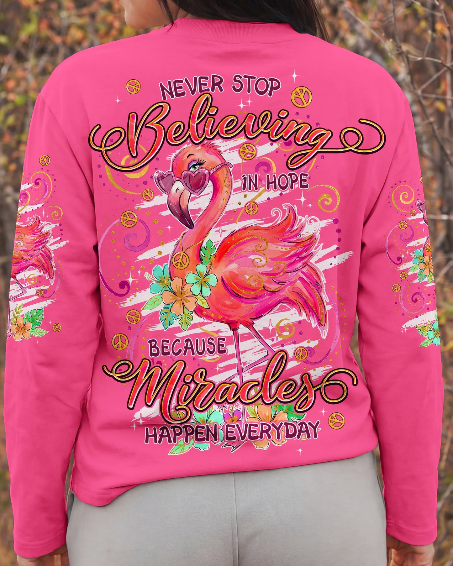 MIRACLES HAPPEN EVERYDAY FLAMINGO ALL OVER PRINT - TYPQ3006261