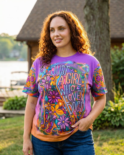 JUST A GIRL WHO LOVES DOGS COLORFUL FLORAL ALL OVER PRINT - KM1004261