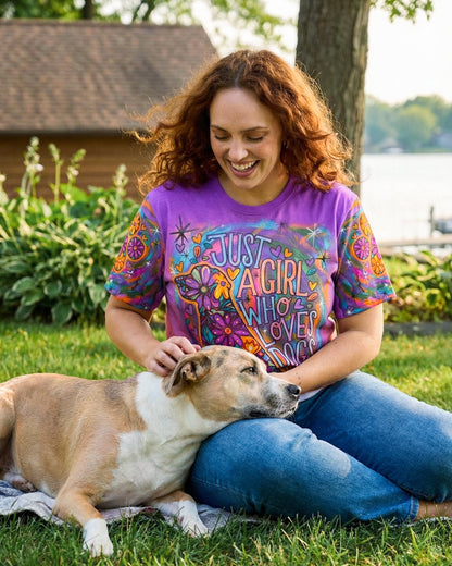 JUST A GIRL WHO LOVES DOGS COLORFUL FLORAL ALL OVER PRINT - KM1004261