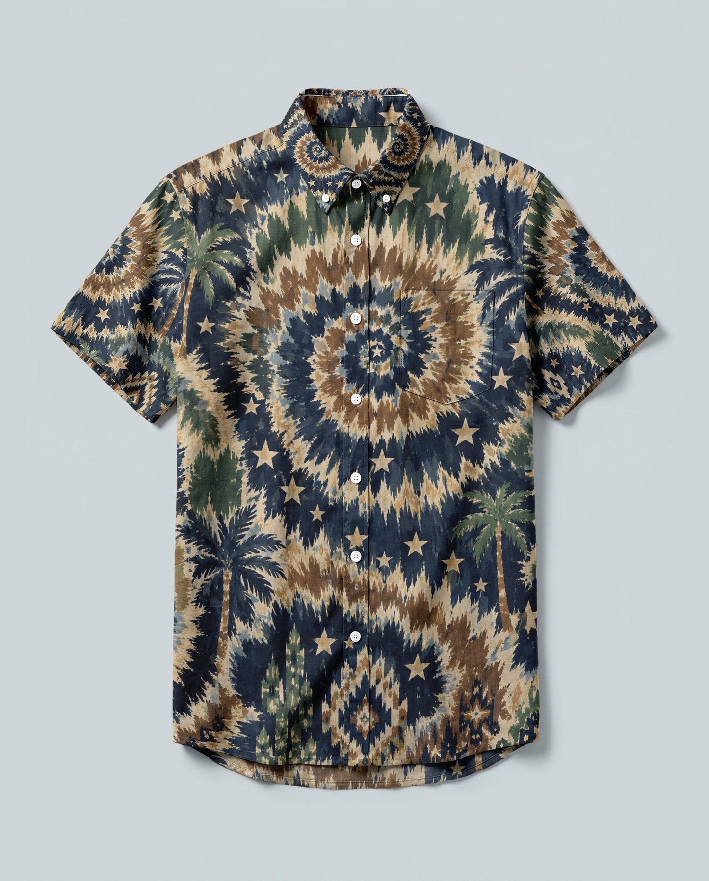 RETRO SWIRL PALM BUTTON-DOWN COLLAR SHIRT - KMTM0906262