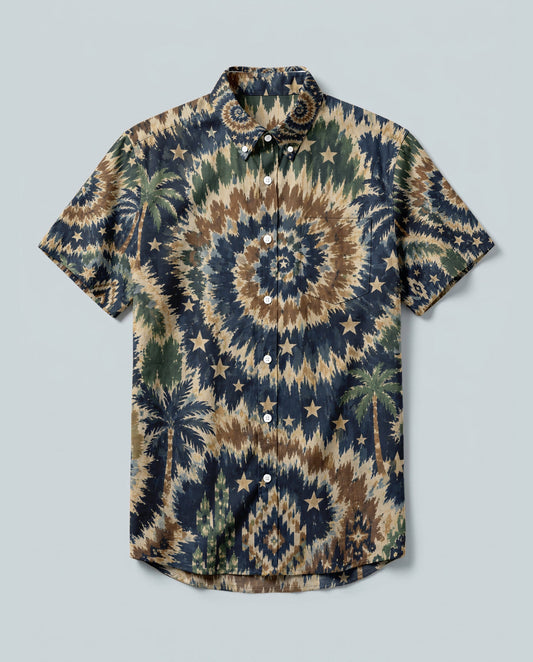 RETRO SWIRL PALM BUTTON-DOWN COLLAR SHIRT - KMTM0906262