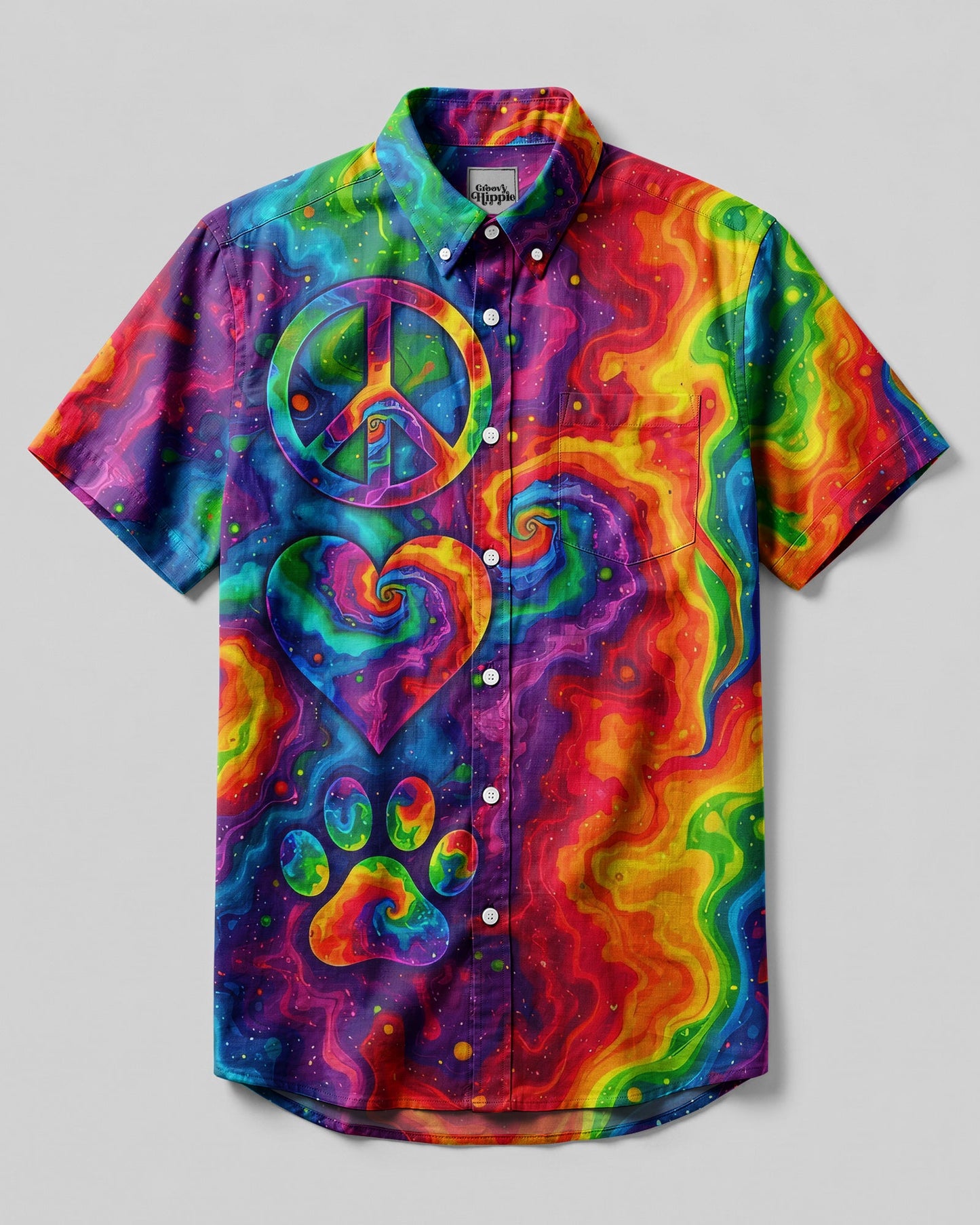 PEACE LOVE AND PAW COLORFUL BUTTON-DOWN COLLAR SHIRT - TYQY2306261