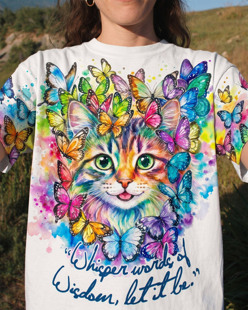 WHISPER WORDS OF WISDOM BUTTERFLY CAT WATERCOLOR ALL OVER PRINT - RI1505261