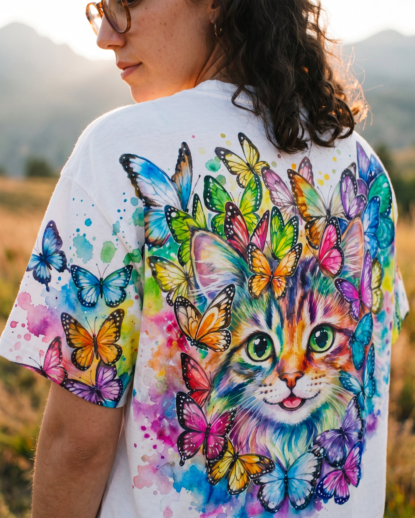 WHISPER WORDS OF WISDOM BUTTERFLY CAT WATERCOLOR ALL OVER PRINT - RI1505261