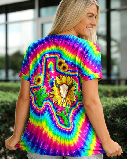 BULL SKULL TEXAS MAP COLORFUL SWIRL ALL OVER PRINT - TLNT2606262