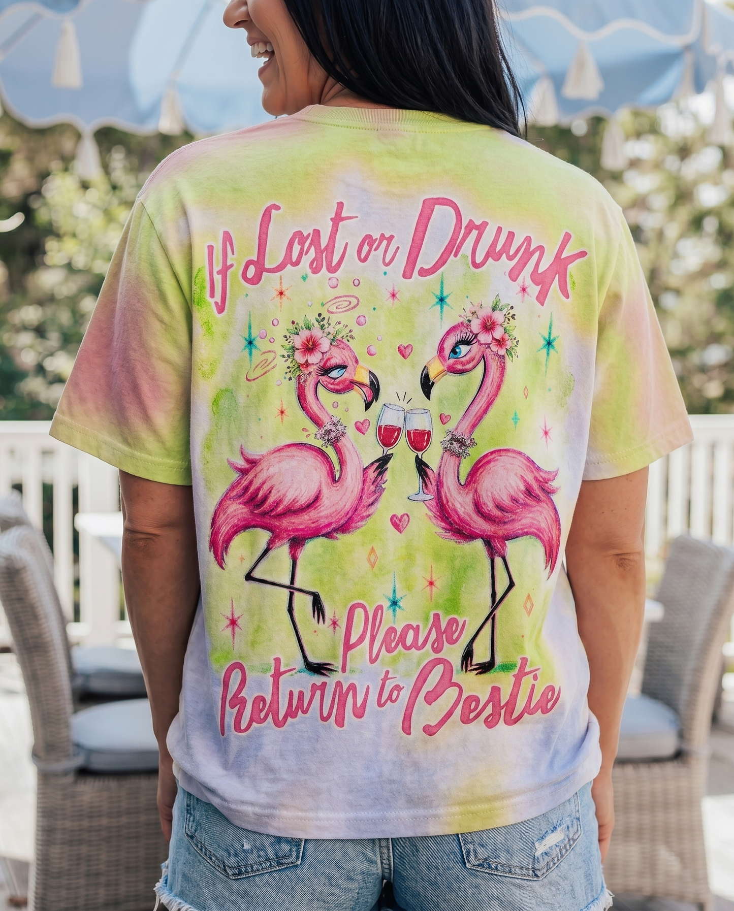 IF LOST OR DRUNK PLEASE RETURN TO BESTIE FLAMINGO ALL OVER PRINT – RI0605261