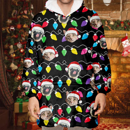 Personalized Pet Dog Cat Christmas Light Oodie Blanket Hoodie