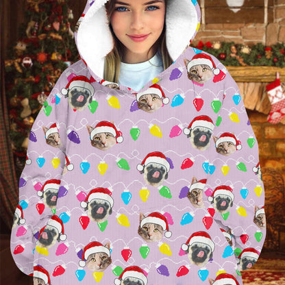 Personalized Pet Dog Cat Christmas Light Oodie Blanket Hoodie