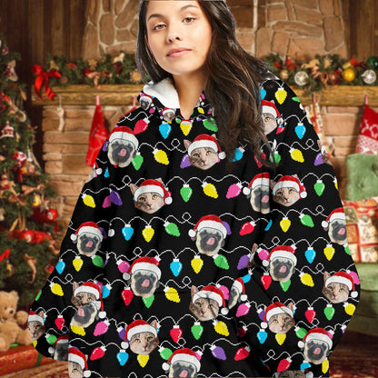 Personalized Pet Dog Cat Christmas Light Oodie Blanket Hoodie