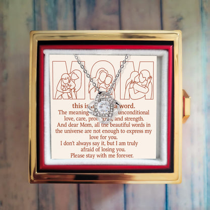 Personalized Love Knot Necklace with 3 Family Photos in Rotating Rose Gift Box for Mom