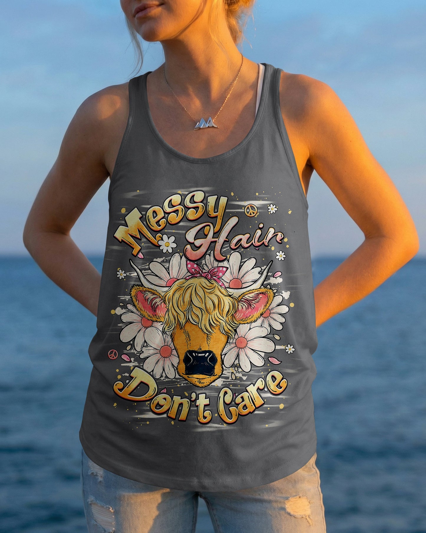 MESSY HAIR DON'T CARE COW ALL OVER PRINT - TLHG1806262