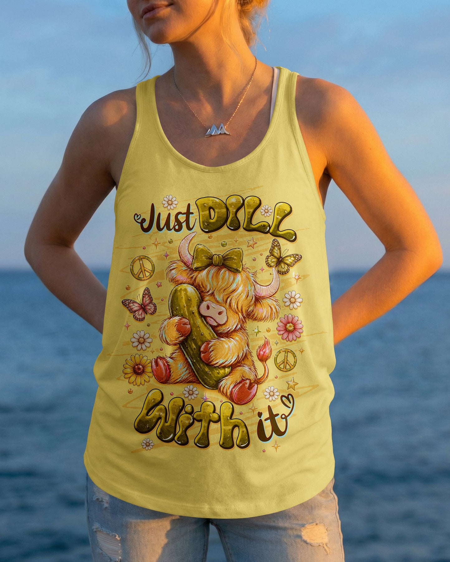 JUST DILL WITH IT  HIGHLAND COW ALL OVER PRINT  - TLTW1006261
