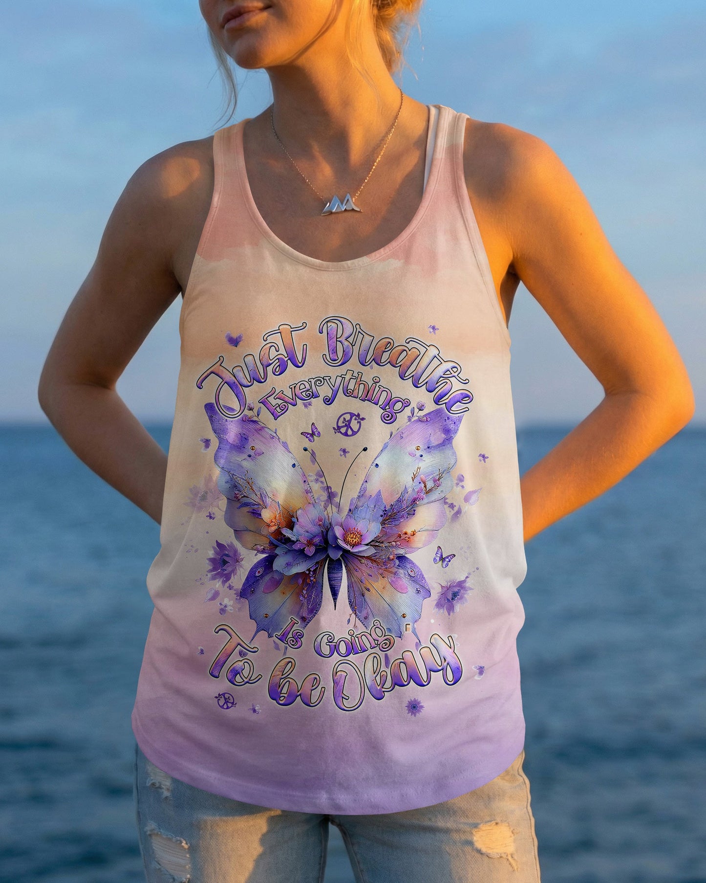 JUST BREATHE BUTTERFLY FLORAL  ALL OVER PRINT - TLHG0204261
