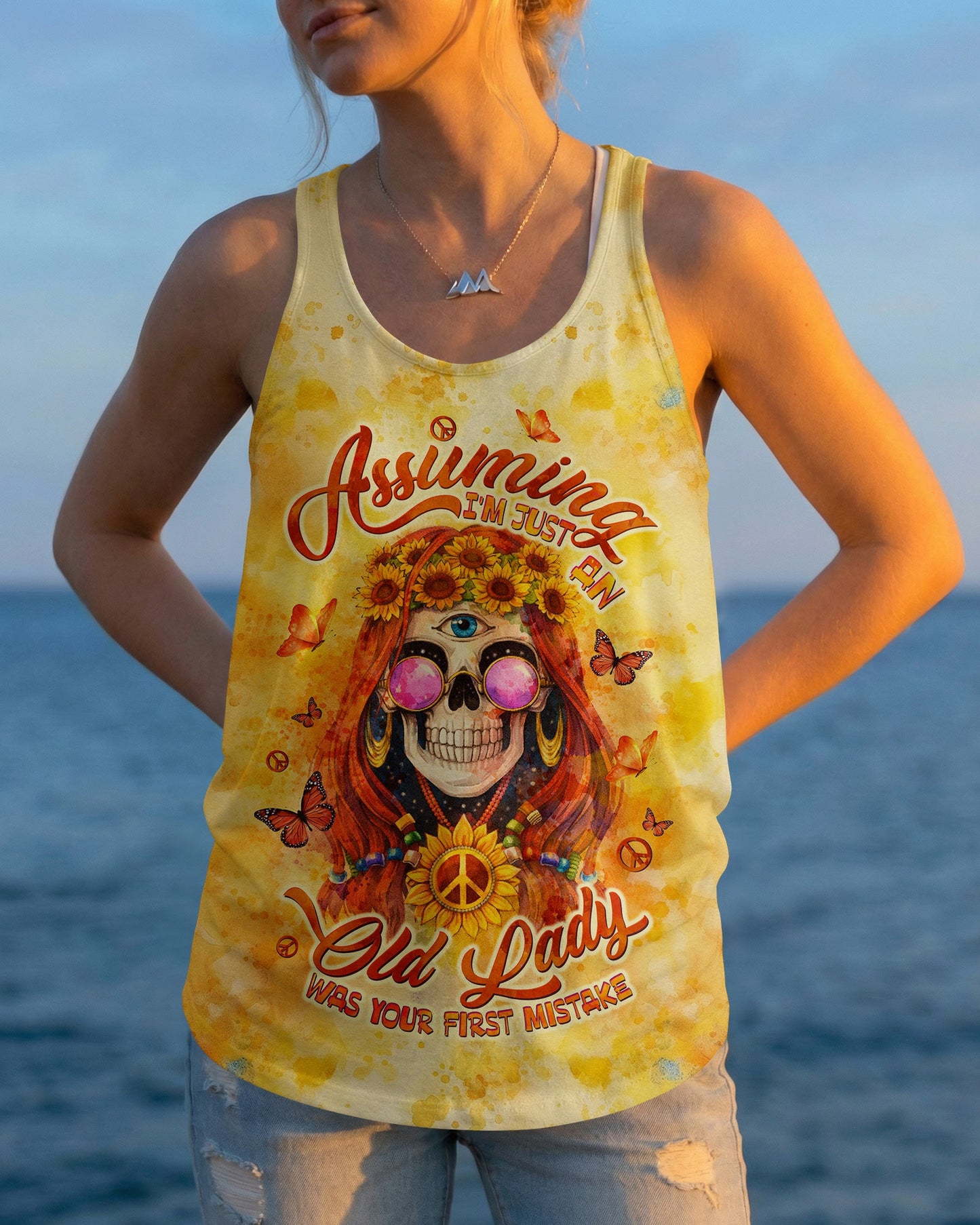 ASSUMING I'M JUST AN OLD LADY SKULL SUNFLOWER ALL OVER PRINT - TLTW1004261
