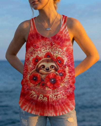 JUST BREATHE SLOTH RED SWIRL ALL OVER PRINT - TLTW0804261
