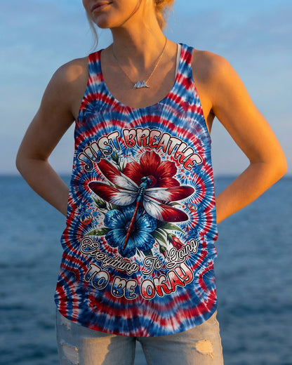 JUST BREATHE DRAGONFLY RED WHITE & BLUE SWIRL ALL OVER PRINT - TLHG0304262