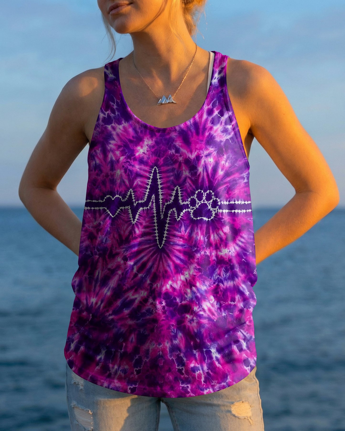 HEARTBEAT PAW PRINT PURPLE PINK BURST ALL OVER PRINT - TLHG1706261