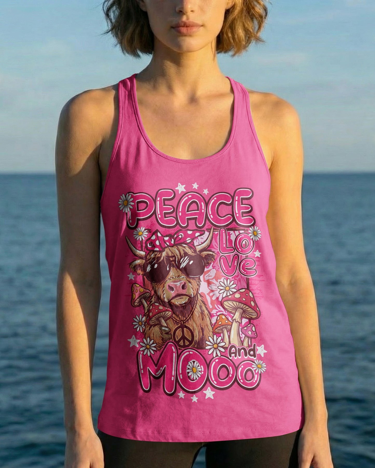 PEACE LOVE AND MOOO COW ALL OVER PRINT - TY1906262
