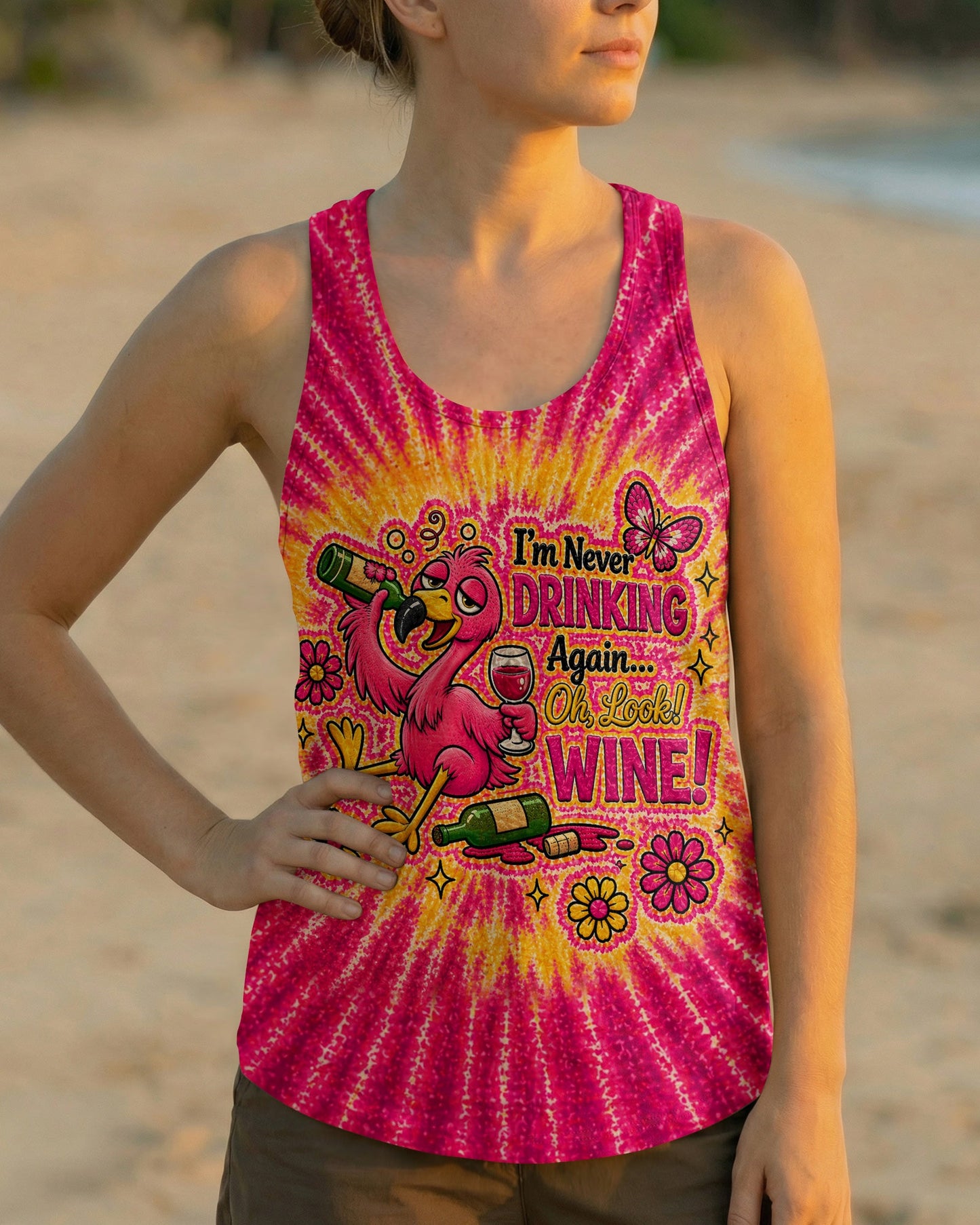 I'M NEVER DRINKING AGAIN FLAMINGO ALL OVER PRINT   - TLHN2804262