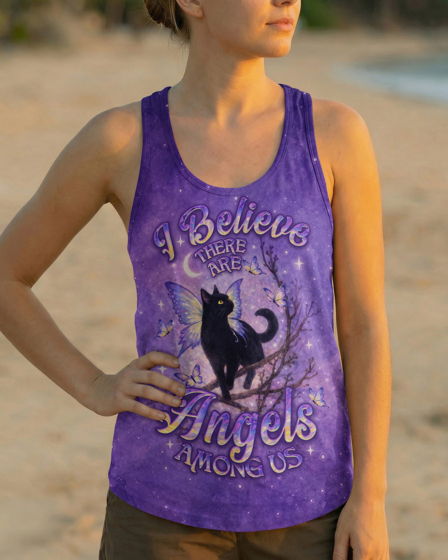 I BELIEVE THERE ARE ANGELS AMONG US BLACK CAT ALL OVER PRINT - TLNO1205261