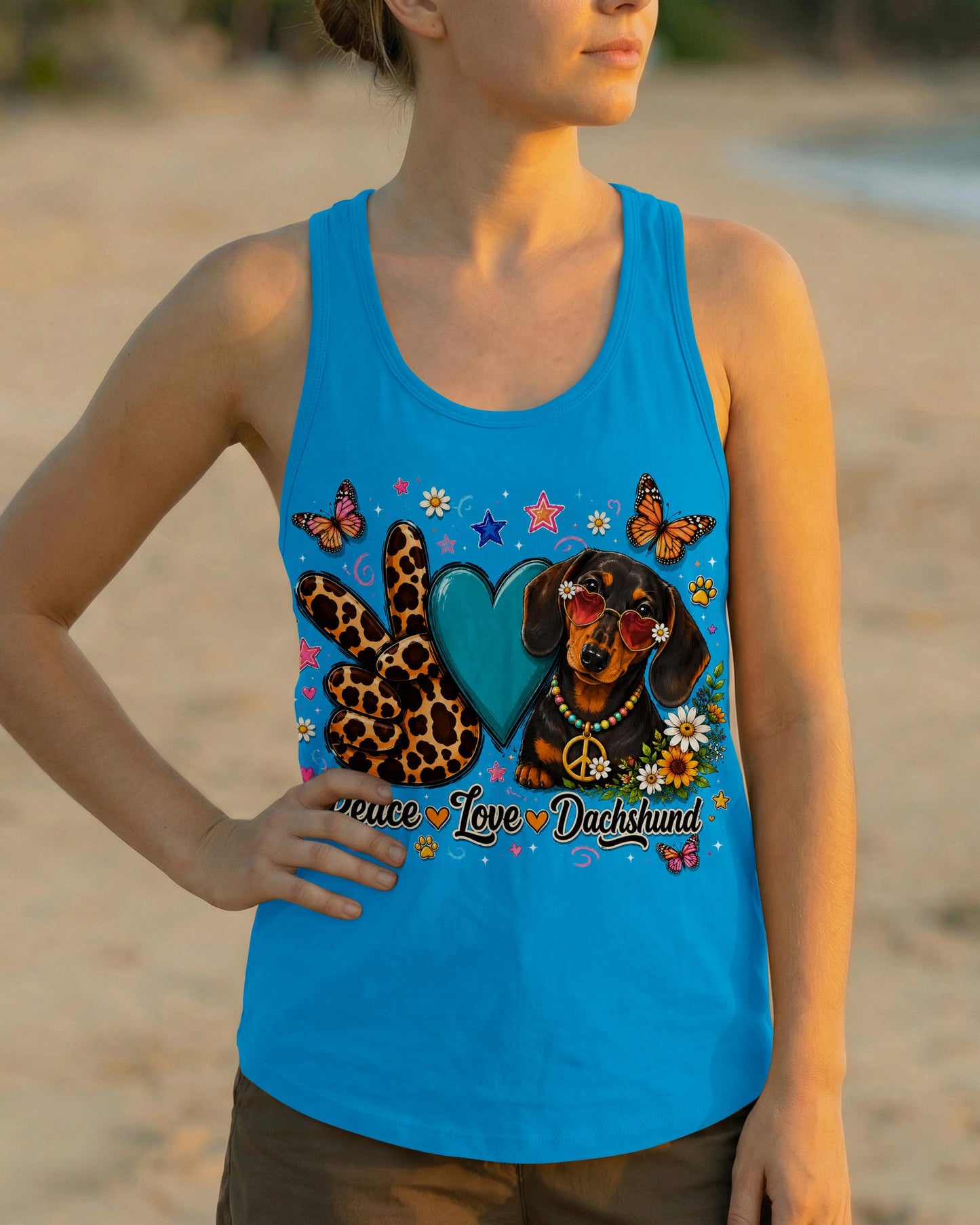 PEACE LOVE DACHSHUND DOG ALL OVER PRINT   - TLHN2005262