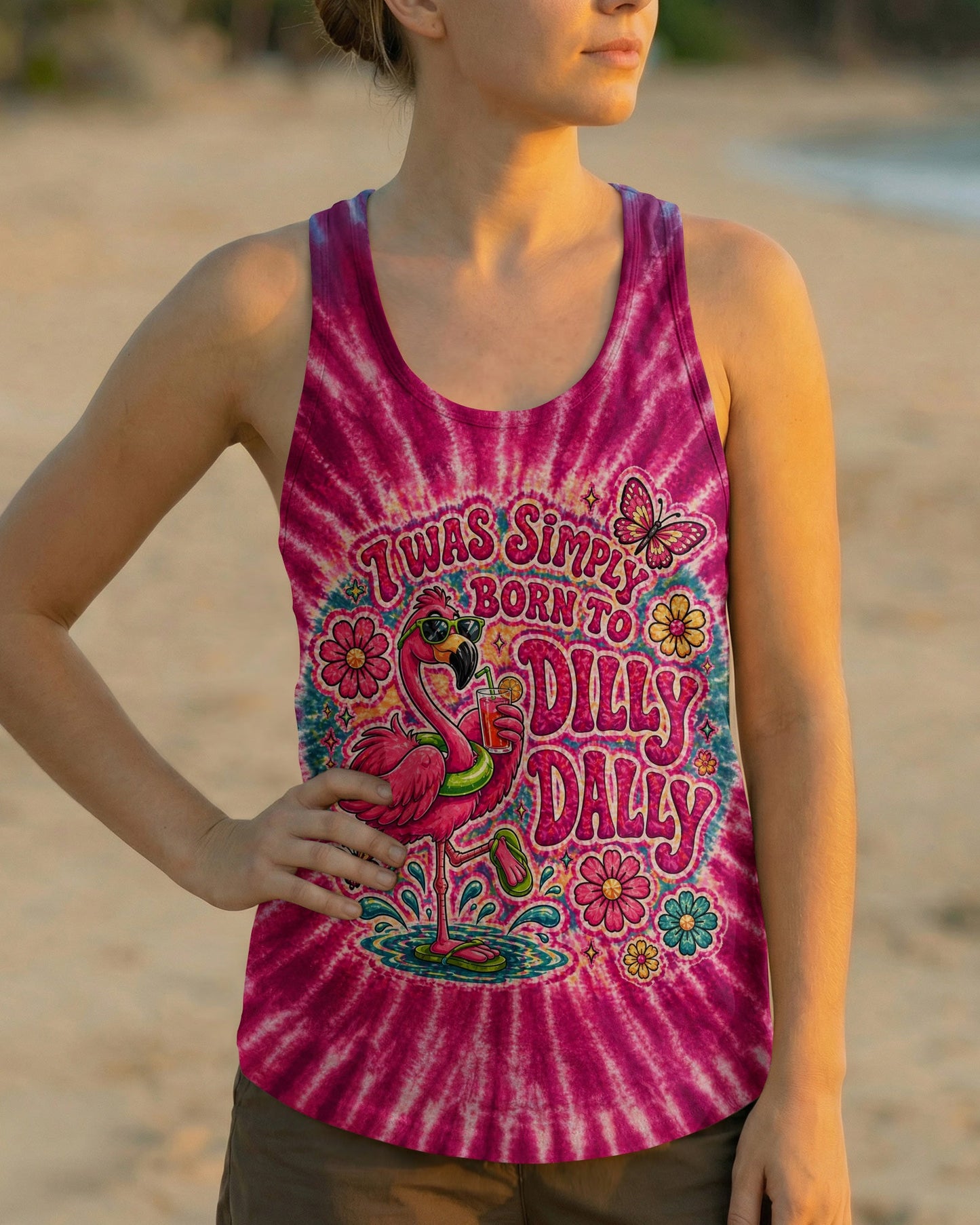 I WAS SIMPLY BORN TO DILLY DALLY FLAMINGO  ALL OVER PRINT - TLTW0405262