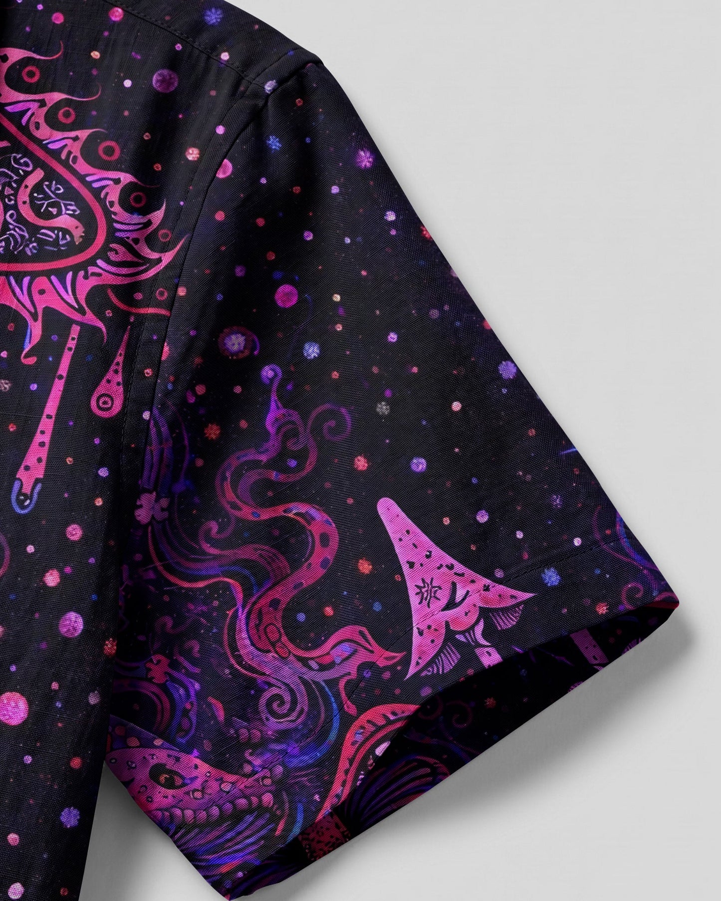 PSYCHEDELIC EYES MUSHROOM BLACK CAT CAMP SHIRT   - TLHG0604262