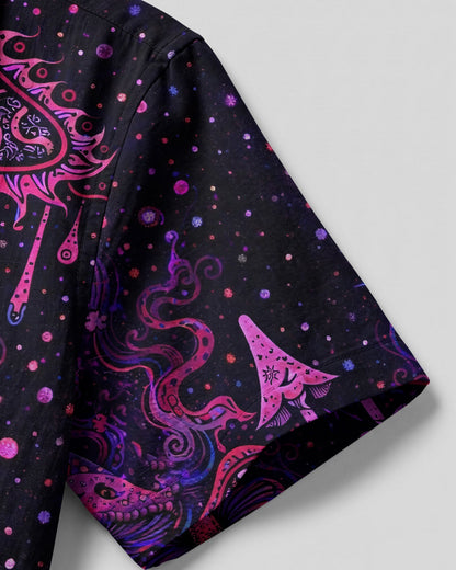 PSYCHEDELIC EYES MUSHROOM BLACK CAT CAMP SHIRT   - TLHG0604262