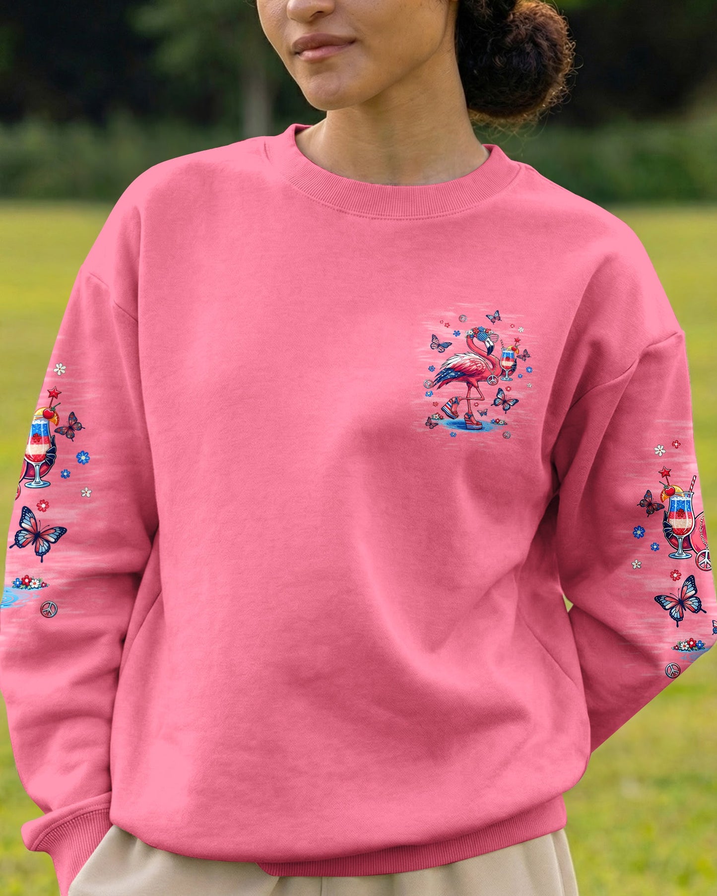 PRETTY IN PINK FLAMINGO STARS AND STRIPES ALL OVER PRINT - TLNT0104262