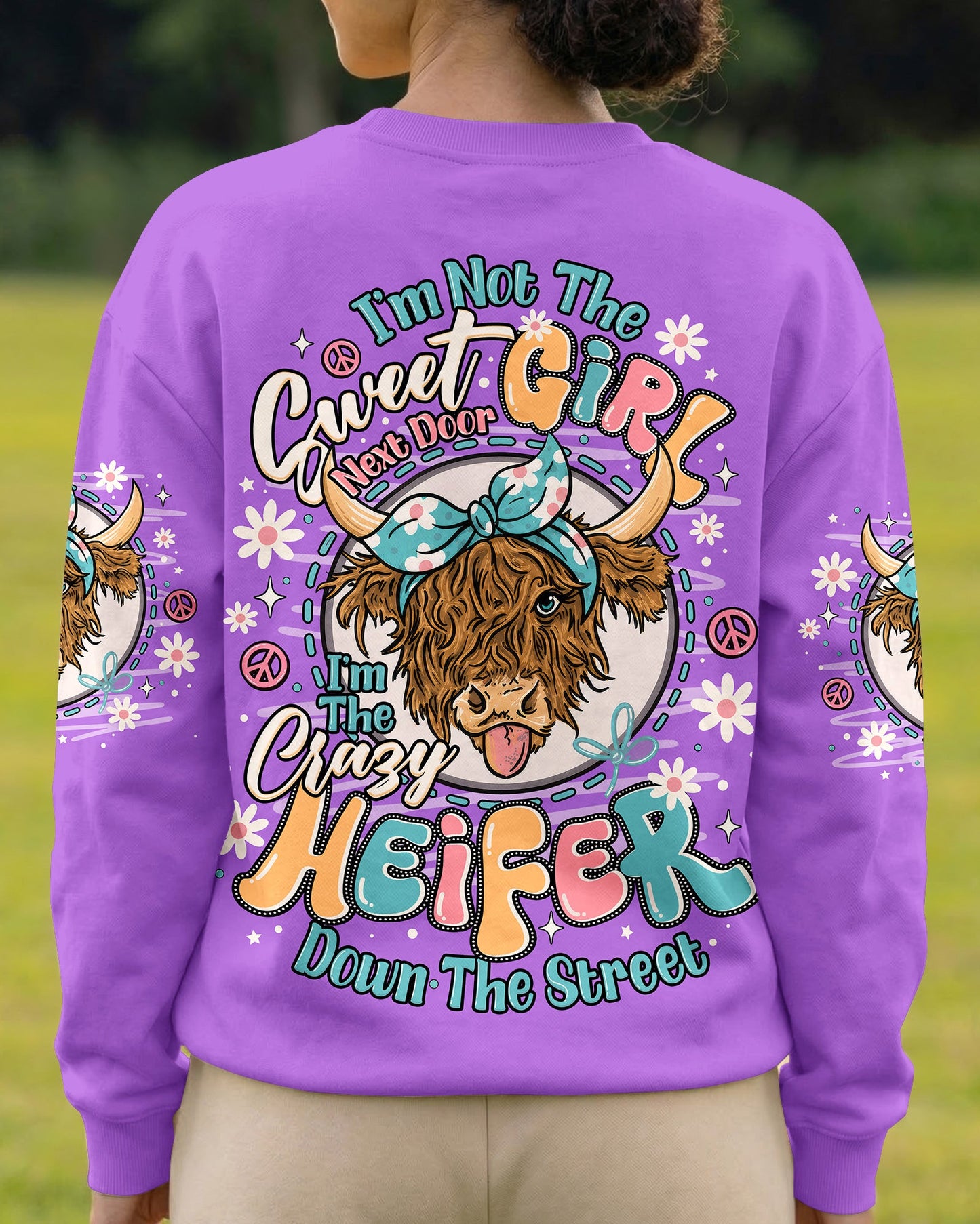 CRAZY HEIFER DOWN THE STREET COW ALL OVER PRINT - TLNO1506261