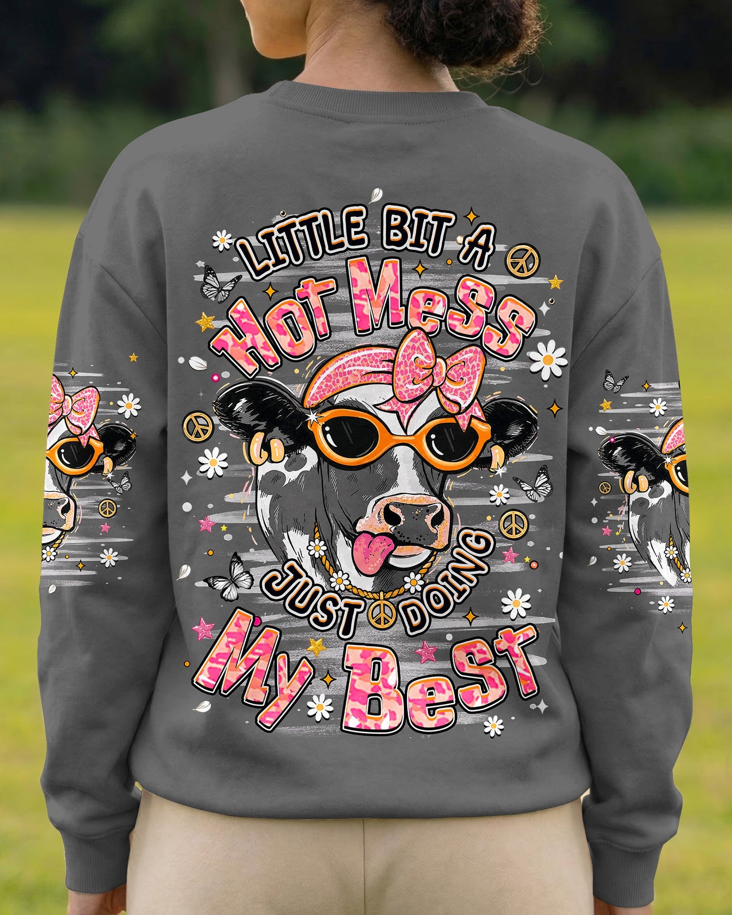 LITTLE BIT A HOT MESS COW ALL OVER PRINT  - TLHN1806264
